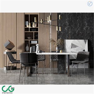 Modern marble dining table and chair combination 3d model